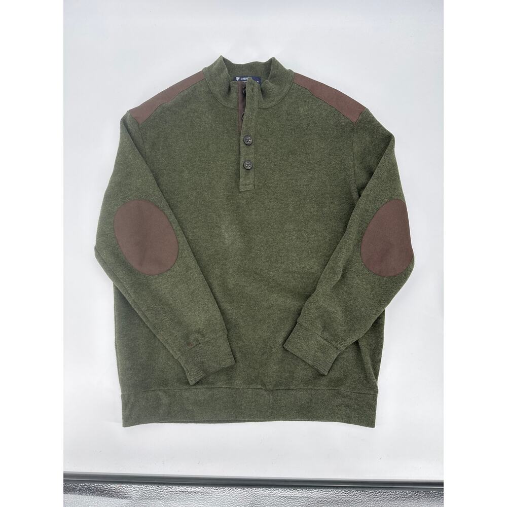 Cremieux Olive Green Cotton Mock Neck Sweater Brown Elbow Patch Men’s Large - Picture 5 of 8